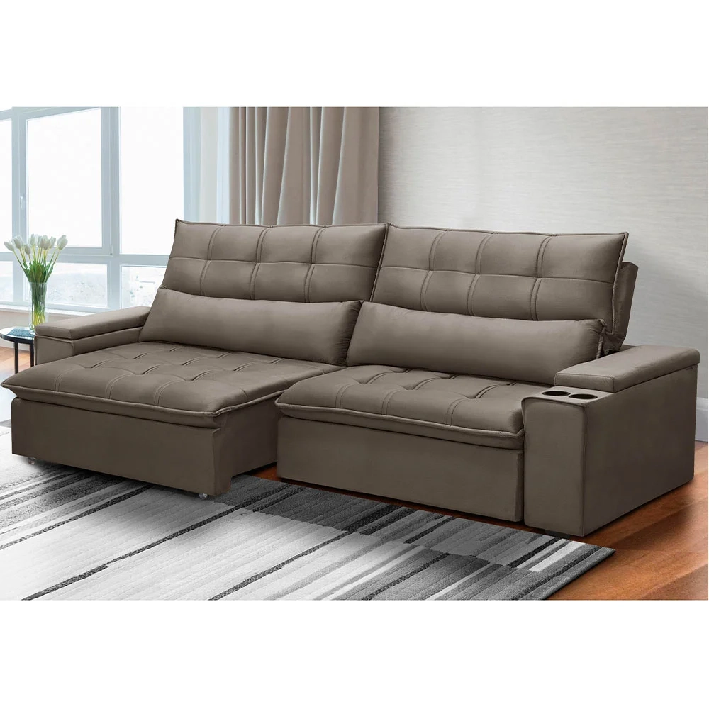 Sofá Retrátil Reclinável 3 Lugares 250cm Moritz F05 Veludo Castor - Mpozenato