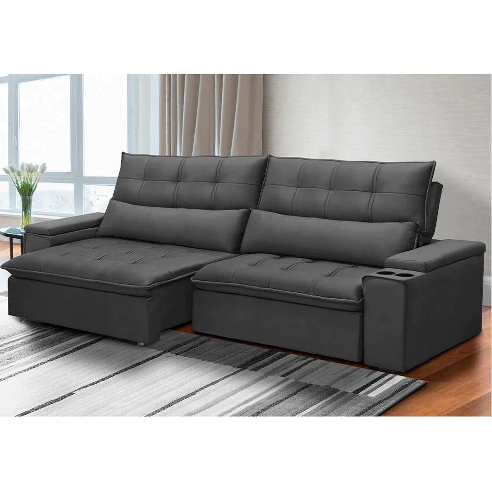 Sofá Retrátil Reclinável 3 Lugares 250cm Moritz F05 Veludo Grafite - Mpozenato