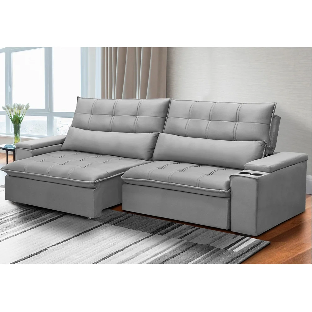 Sofá Retrátil Reclinável 3 Lugares 250cm Moritz F05 Veludo Prata - Mpozenato