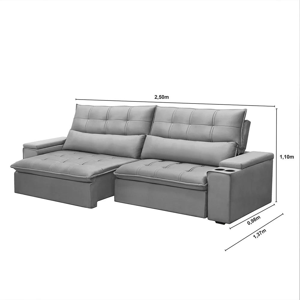 Sofá Retrátil Reclinável 3 Lugares 250cm Moritz F05 Veludo Prata - Mpozenato