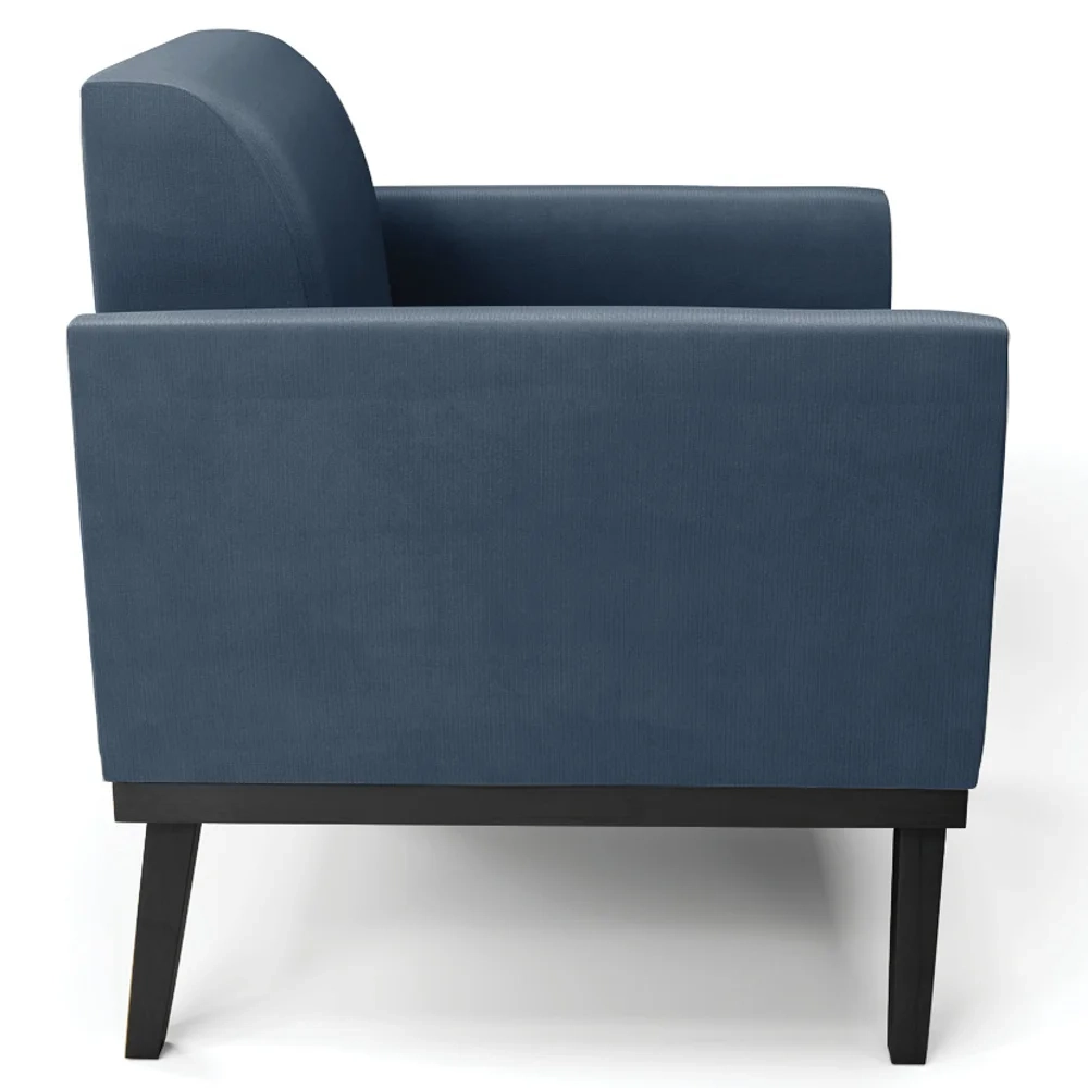 Sofá Namoradeira e 2 Poltronas Base Madeira Preto Maressa Suede Azul Marinho - Ibiza