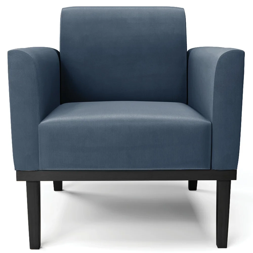 Sofá Namoradeira e 1 Poltrona Base Madeira Preto Maressa Suede Azul Marinho - Ibiza