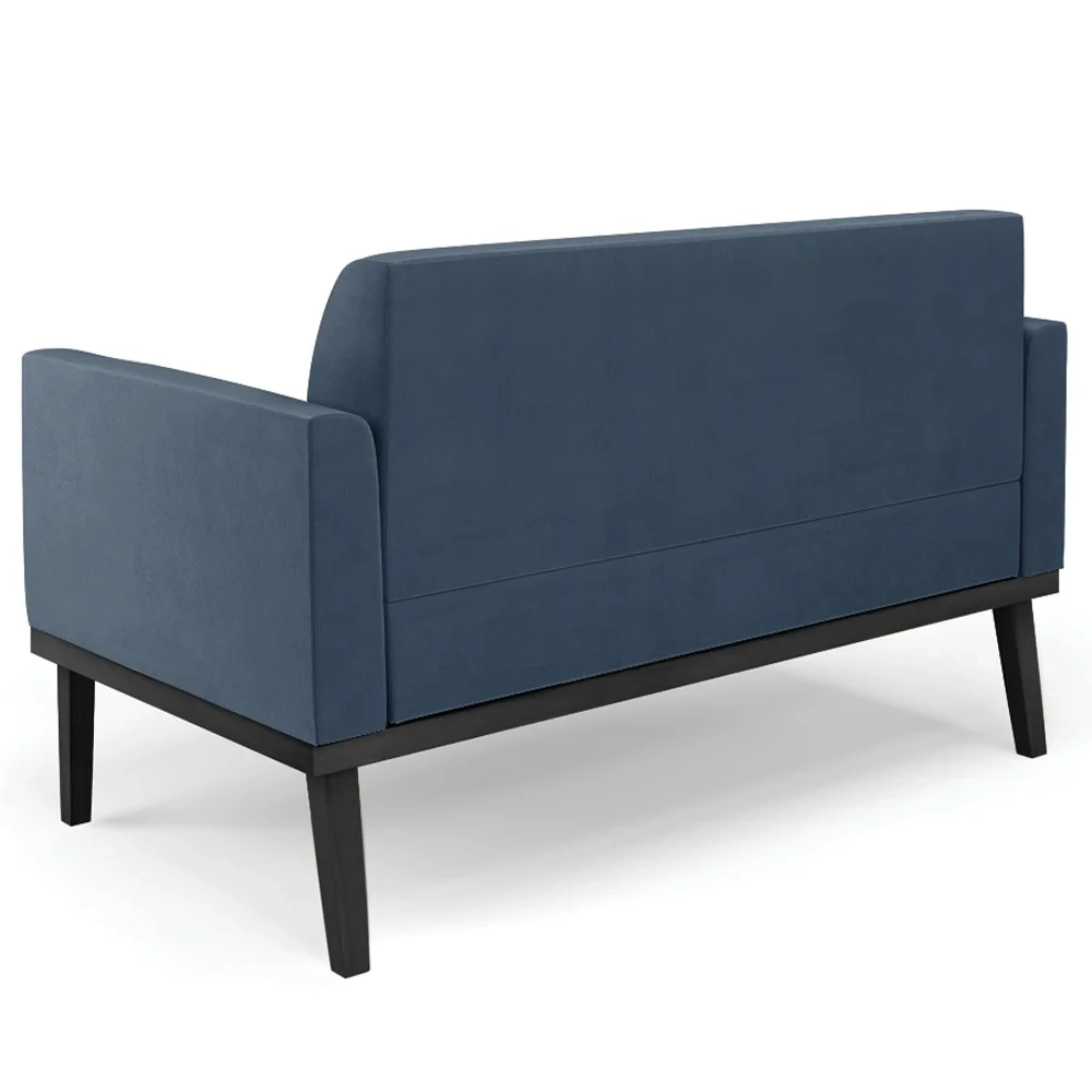 Sofá Namoradeira e 1 Poltrona Base Madeira Preto Maressa Suede Azul Marinho - Ibiza