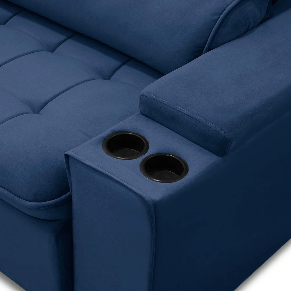Sofá Retrátil Reclinável 3 Lugares 210cm Ginevra F05 Veludo Azul - Mpozenato