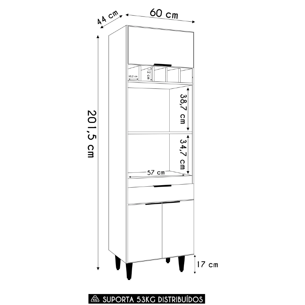 Paneleiro de Cozinha Torre Quente Pérola Z34 Freijó/Grafite - Mpozenato