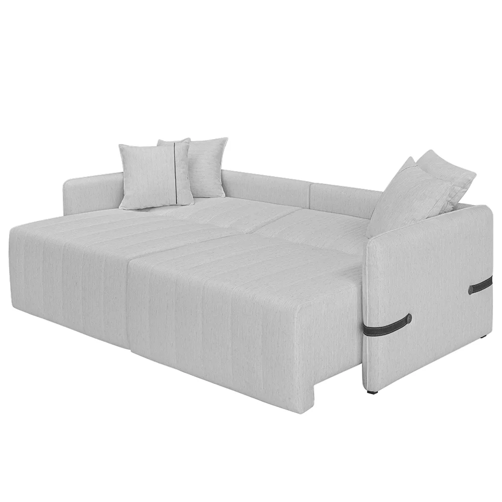 Sofá Cama Retrátil 240cm Essence D05 Linho Cinza/Preto - Mpozenato