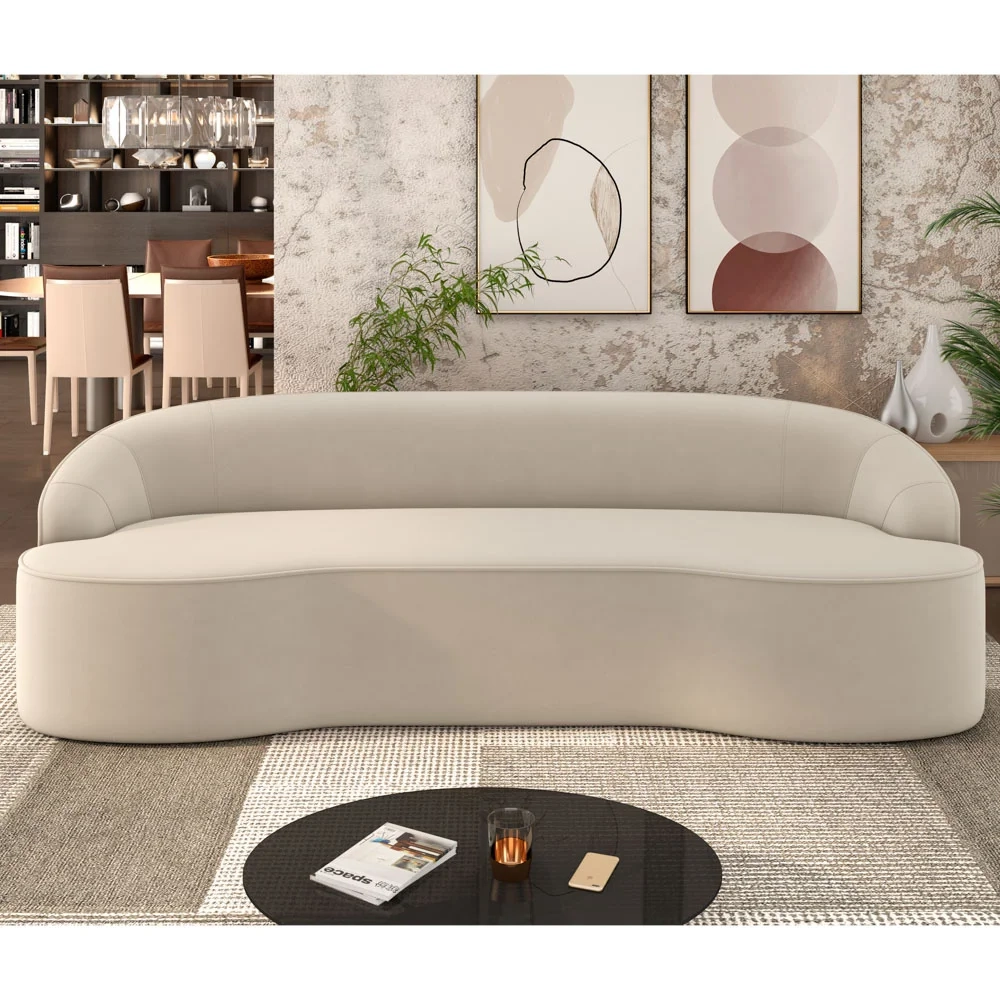 Sofá 5 Lugares para Sala de Estar Living 300cm Theo D06 Veludo Creme - Mpozenato