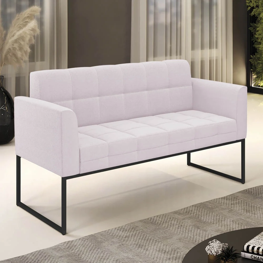 Sofá Namoradeira Base Industrial Preto Ana Boucle Rosê - Ibiza