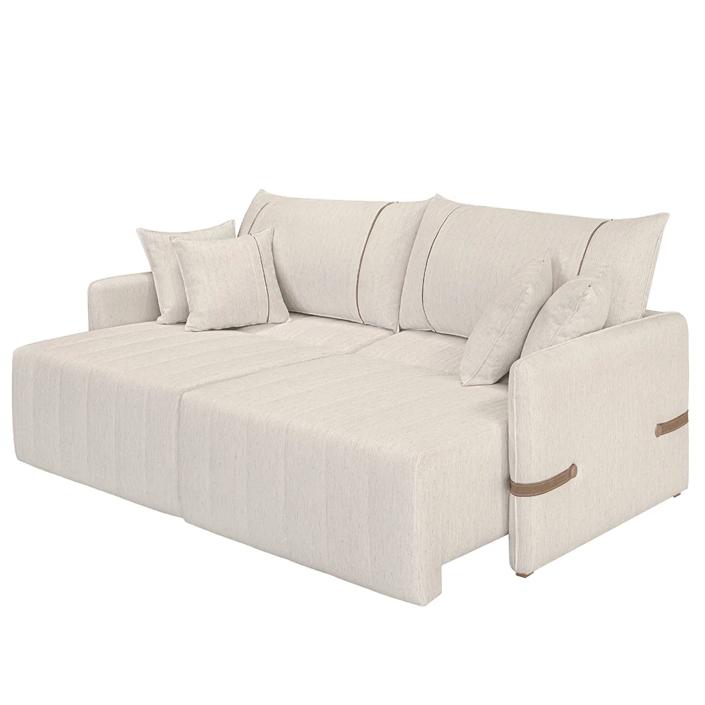 Sofá Cama Retrátil 240cm Essence D05 Linho Cru/Camel - Mpozenato