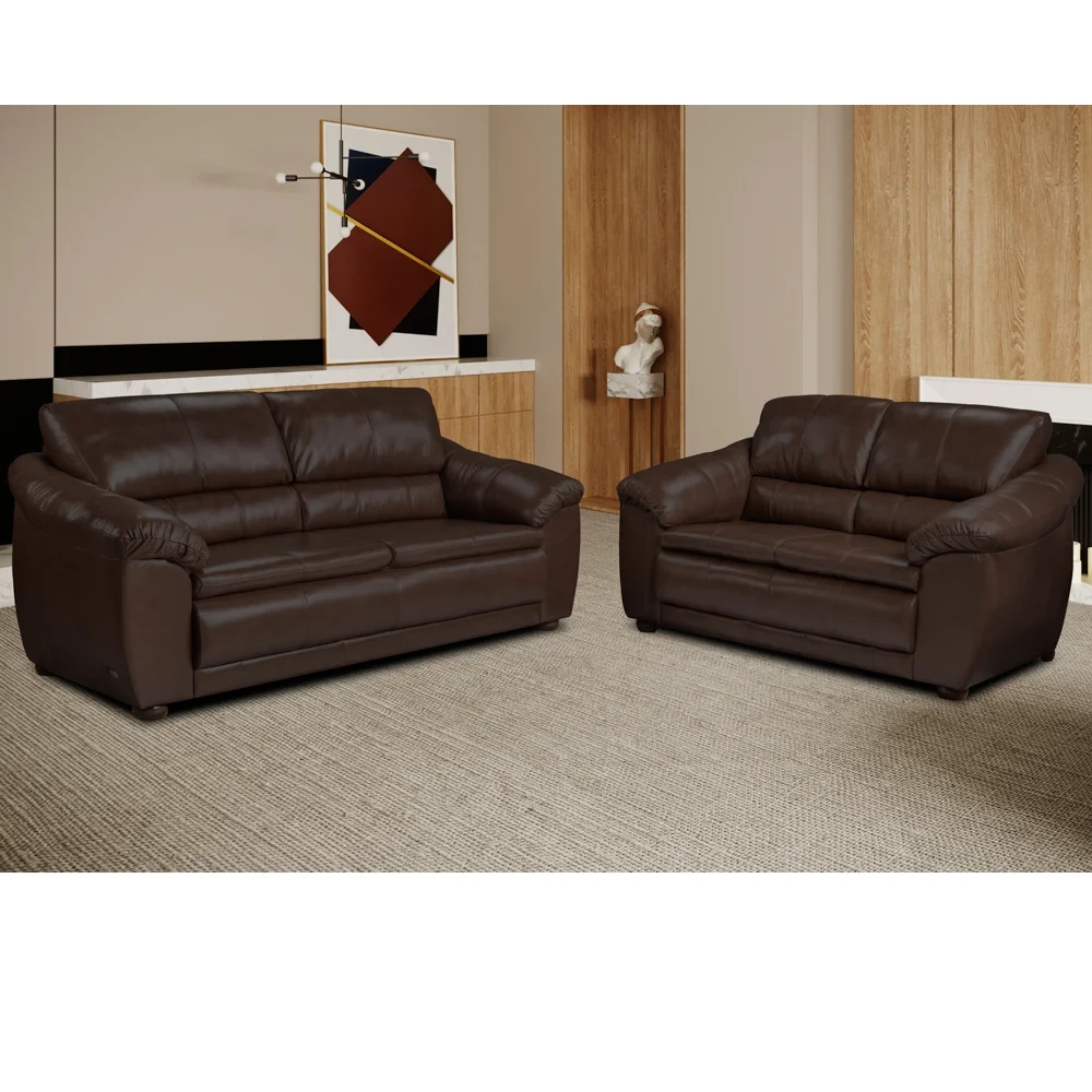 Sofá 2 e 3 Lugares Sala de Estar Veneza Couro Marrom - Scala Decor