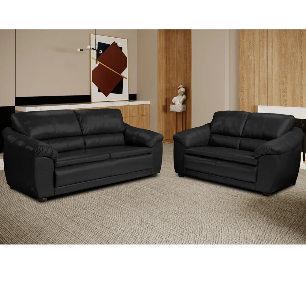 Sofá 2 e 3 Lugares Sala de Estar Veneza Couro Preto - Scala Decor