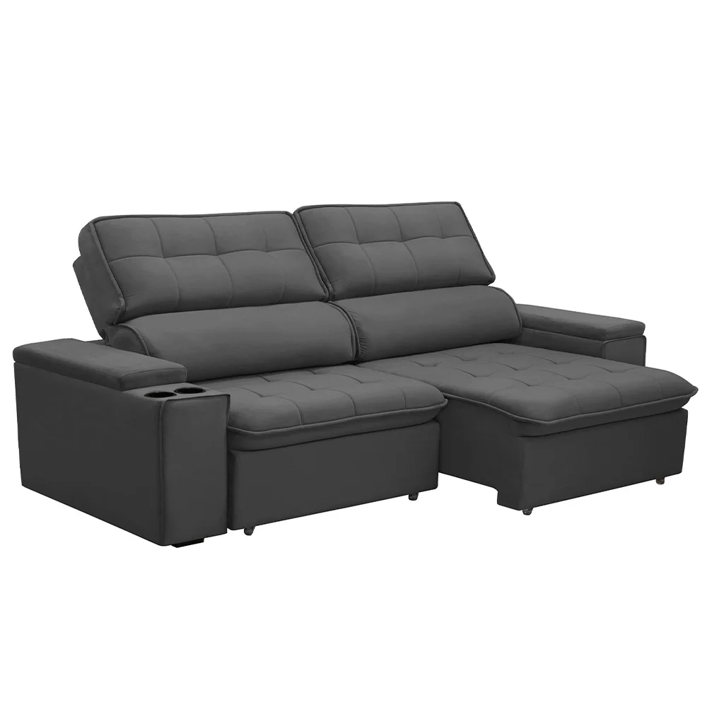 Sofá Retrátil Reclinável 3 Lugares 210cm Ginevra F05 Veludo Grafite - Mpozenato