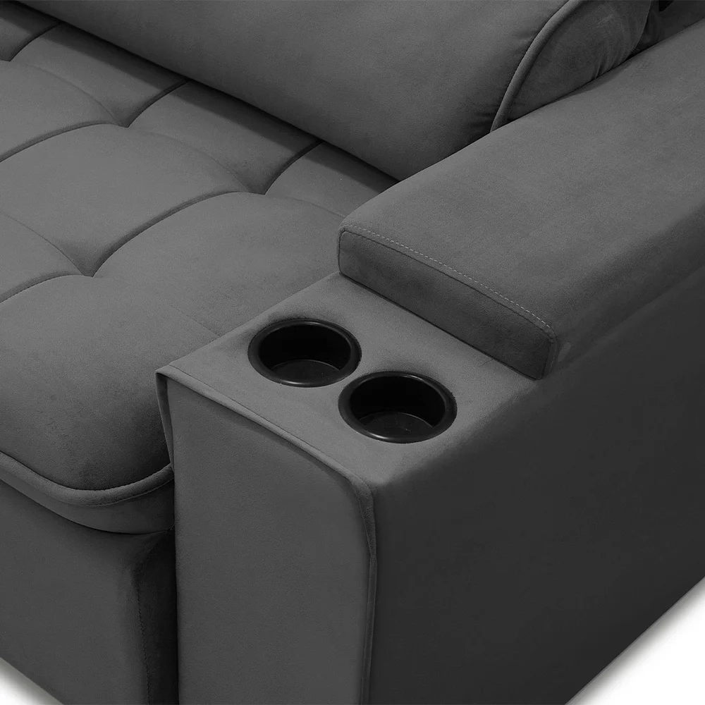 Sofá Retrátil Reclinável 3 Lugares 210cm Ginevra F05 Veludo Grafite - Mpozenato