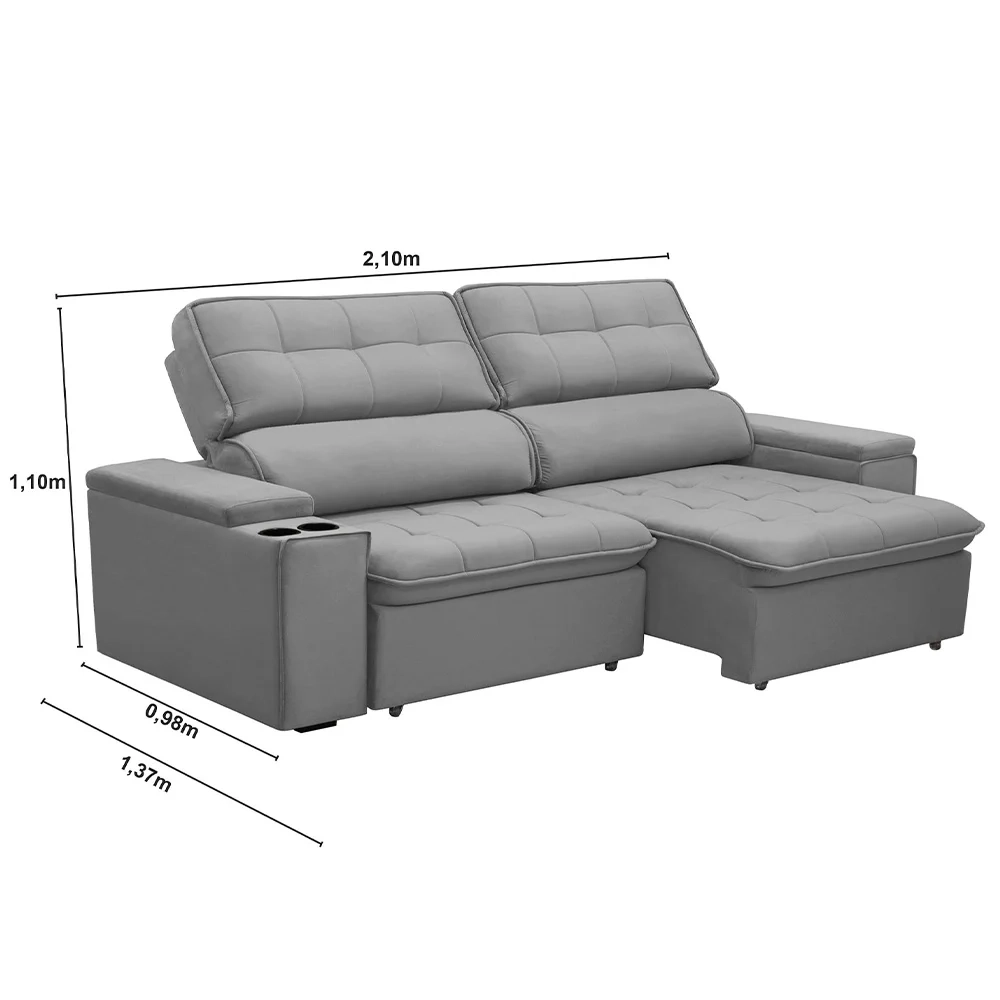 Sofá Retrátil Reclinável 3 Lugares 210cm Ginevra F05 Veludo Prata - Mpozenato