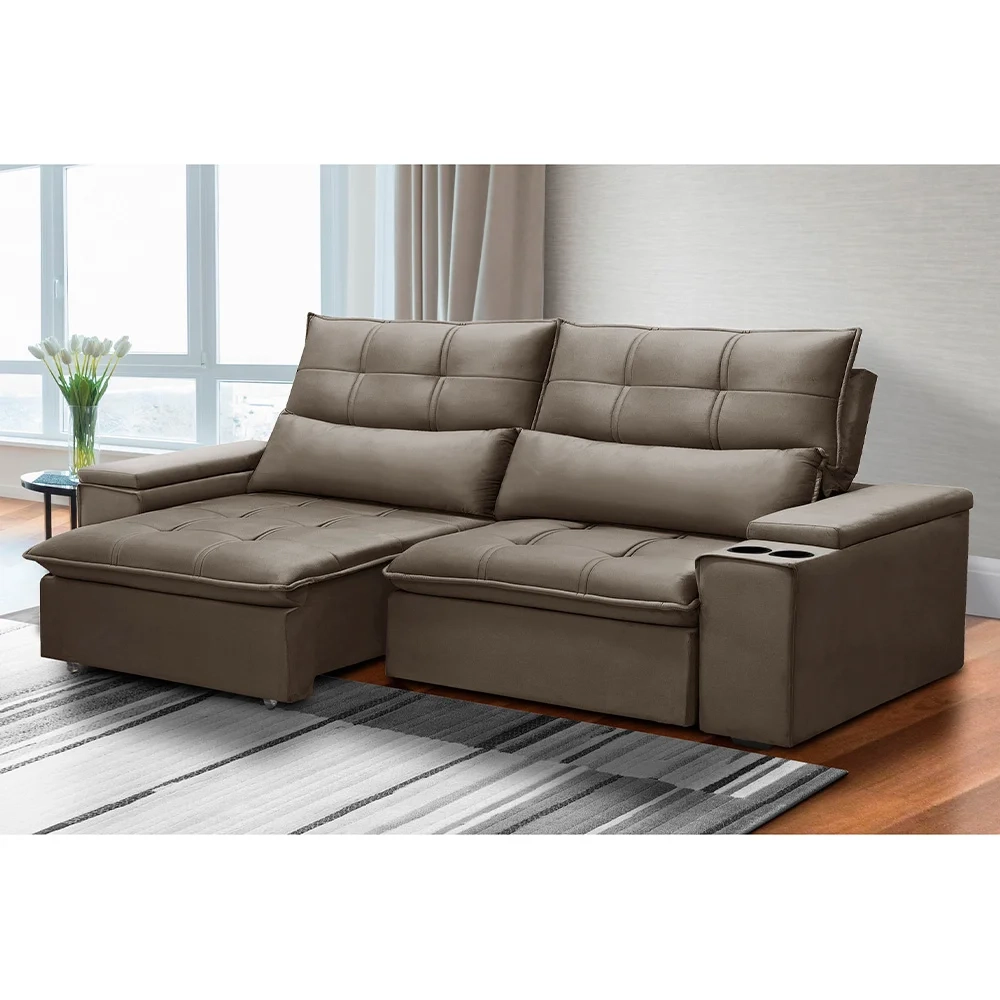 Sofá Retrátil Reclinável 3 Lugares 210cm Moritz F05 Veludo Castor - Mpozenato