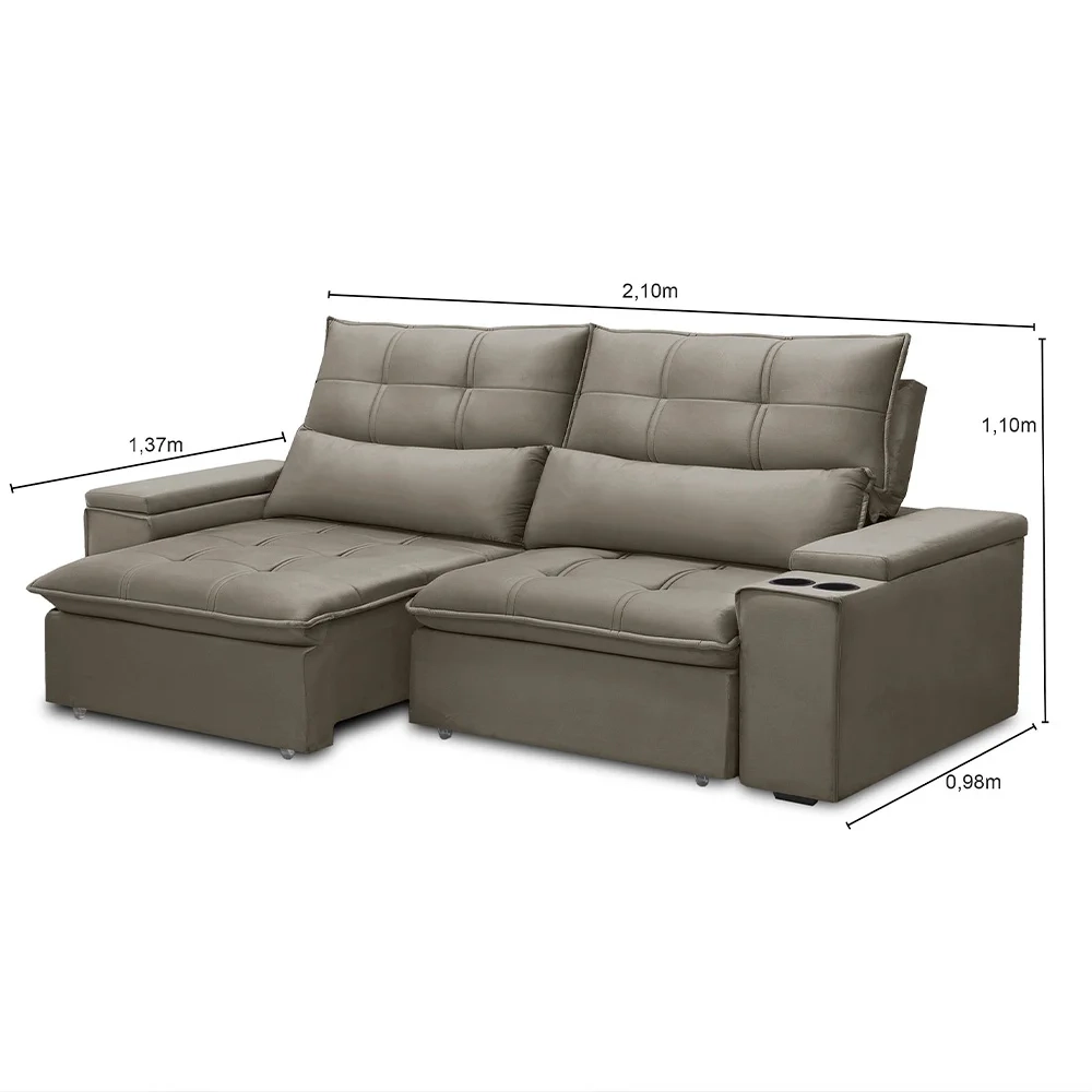 Sofá Retrátil Reclinável 3 Lugares 210cm Moritz F05 Veludo Castor - Mpozenato