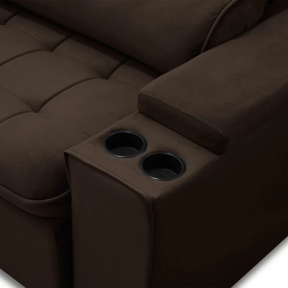Sofá Retrátil Reclinável 3 Lugares 210cm Ginevra F05 Veludo Marrom - Mpozenato