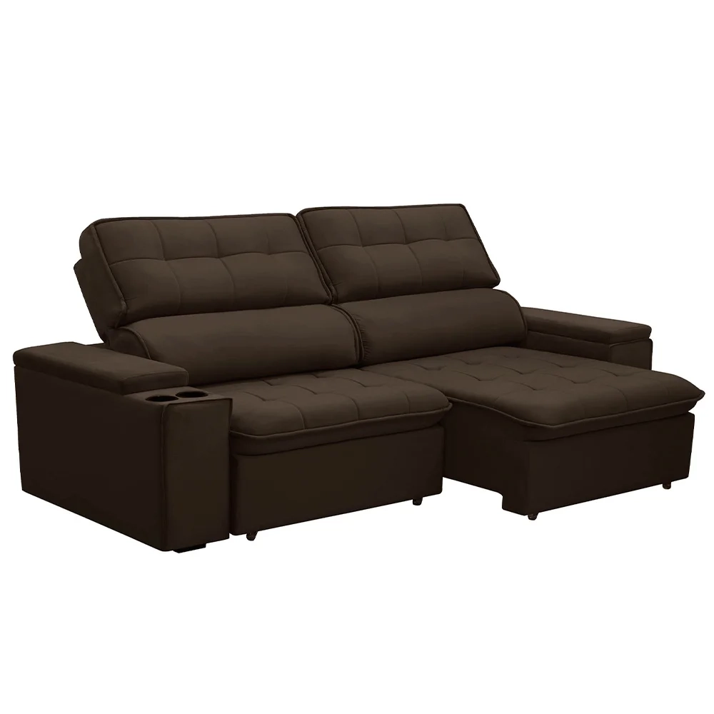 Sofá Retrátil Reclinável 3 Lugares 210cm Ginevra F05 Veludo Marrom - Mpozenato