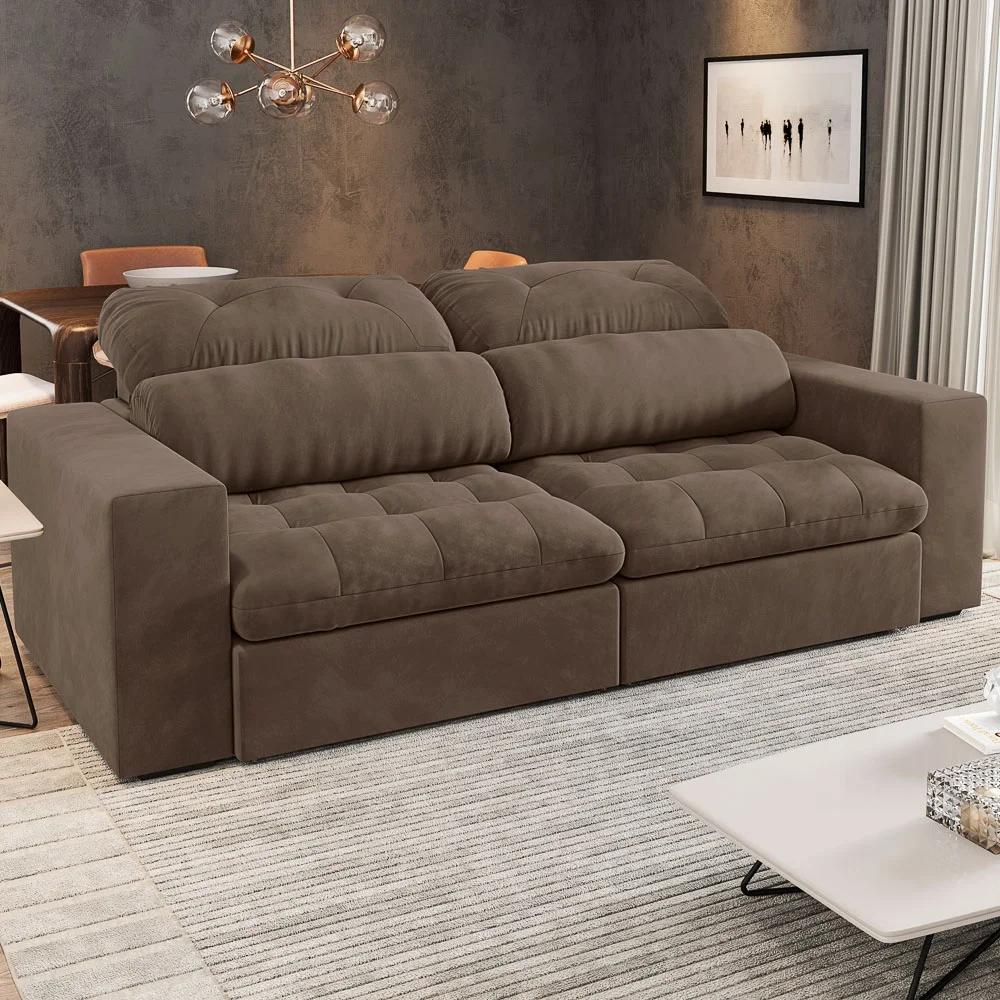 Sofá Retrátil e Reclinável 3 Lugares 200cm Viena A12 Suede Capuccino - Mpozenato