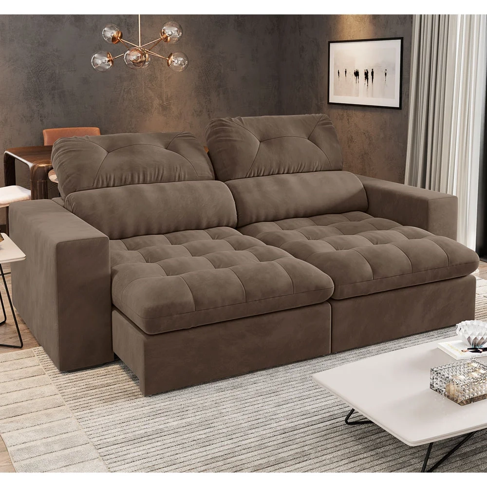 Sofá Retrátil e Reclinável 3 Lugares 200cm Viena A12 Suede Capuccino - Mpozenato