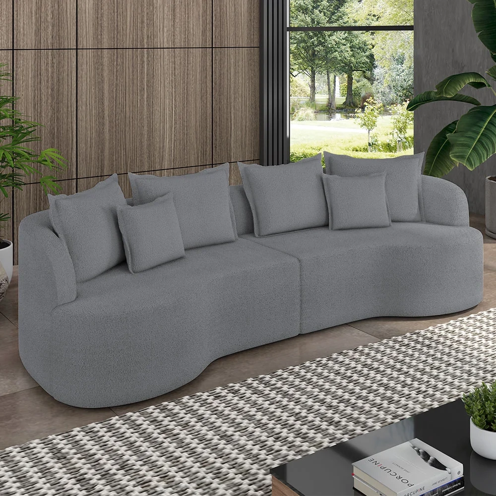 Sofá 4 Lugares 250cm Orgânico Quito Z08 Boucle Grafite - Mpozenato