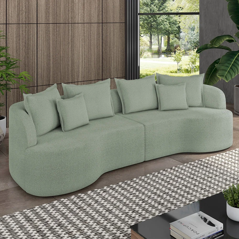 Sofá 4 Lugares 250cm Orgânico Quito Z08 Boucle Verde - Mpozenato
