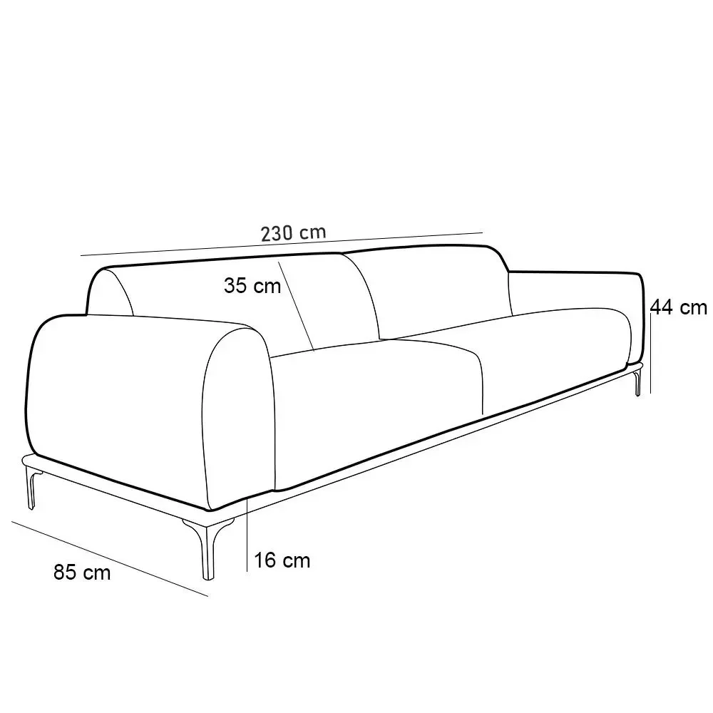 Sofá 230cm 3 Lugares Pés Preto Molino C-416 Linho Cinza - Domi