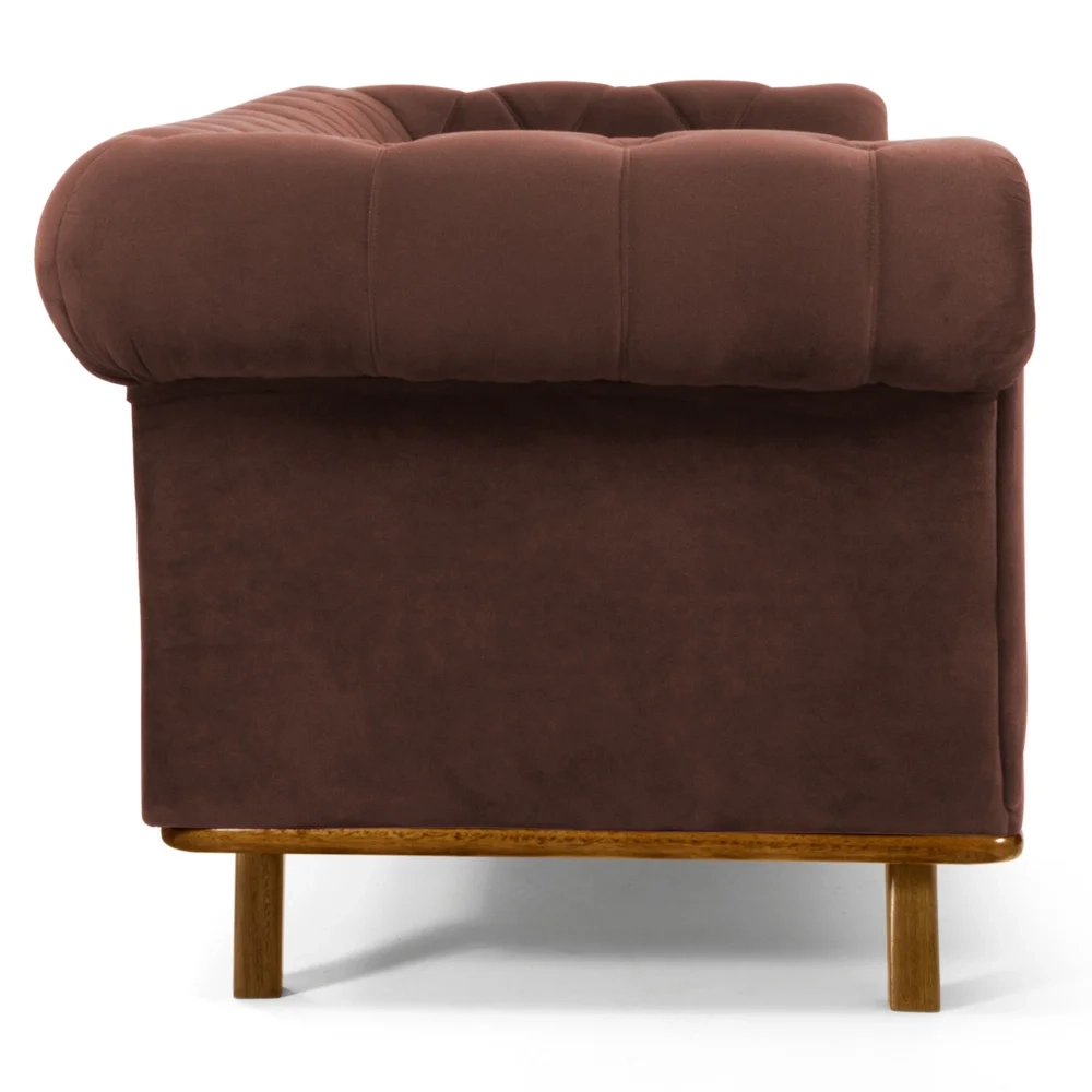 Sofá 210cm 3 Lugares Base Madeira Império C-276 Veludo Terra - Domi