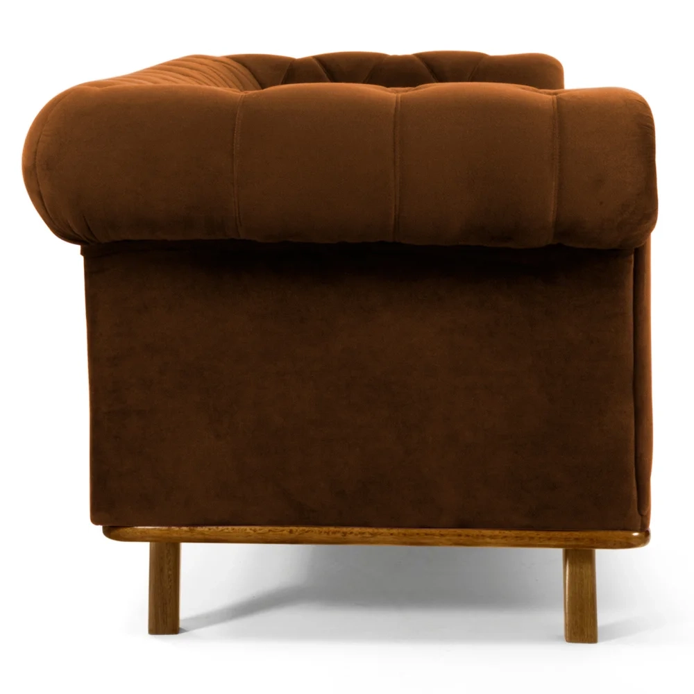 Sofá 210cm 3 Lugares Base Madeira Império C-262 Veludo Telha - Domi