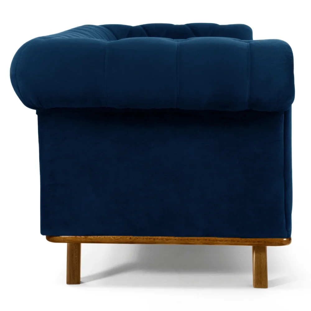 Sofá 230cm 3 Lugares Base Madeira Império C-304 Veludo Azul Marinho - Domi