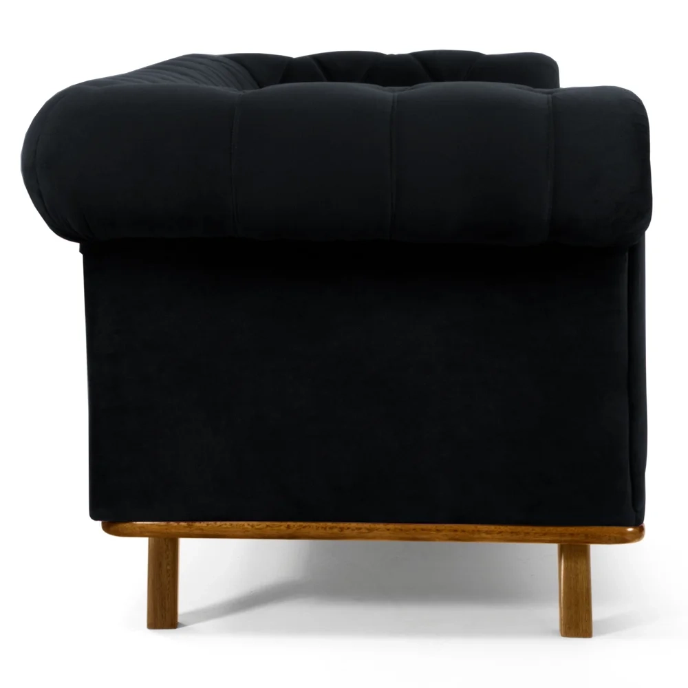 Sofá 230cm 3 Lugares Base Madeira Império C-300 Veludo Preto - Domi