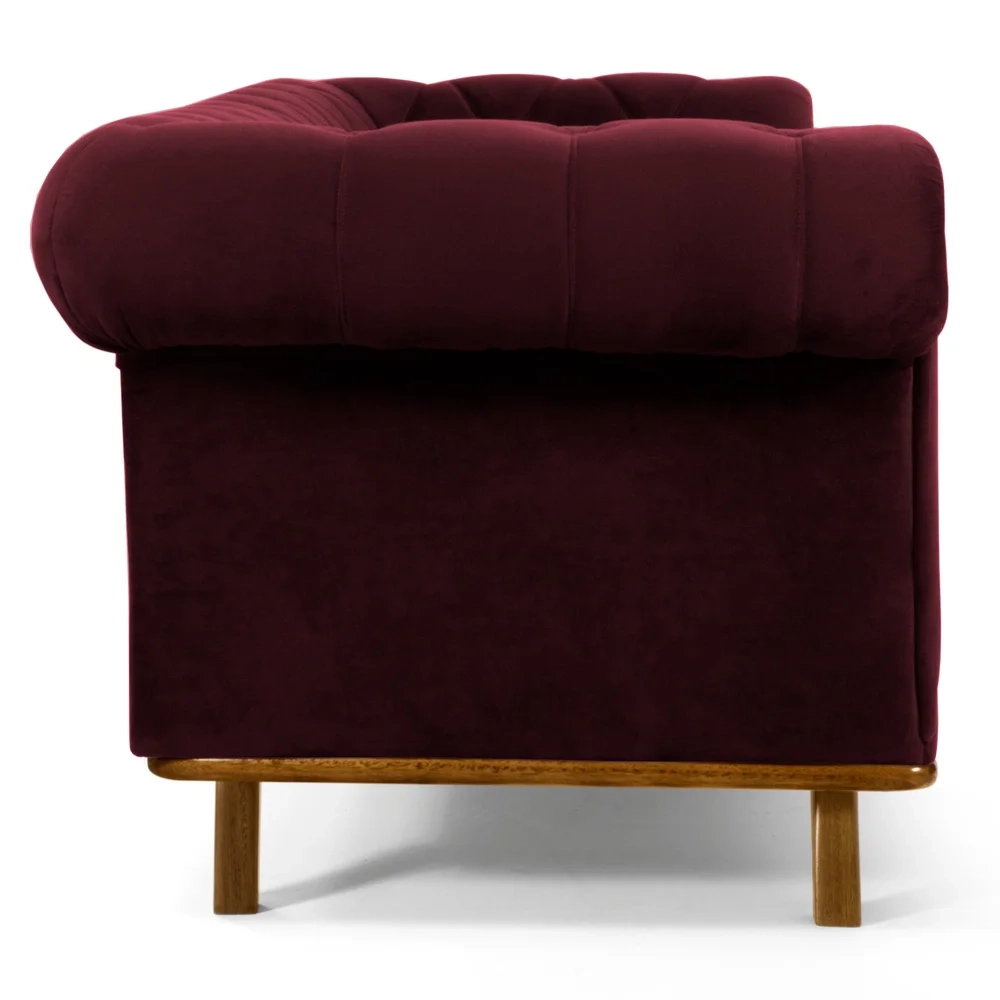 Sofá 180cm 3 Lugares Base Madeira Império C-278 Veludo Marsala - Domi