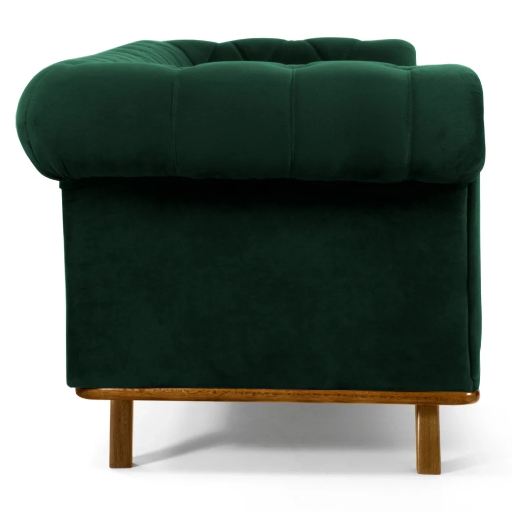 Sofá 180cm 3 Lugares Base Madeira Império C-303 Veludo Verde Musgo - Domi