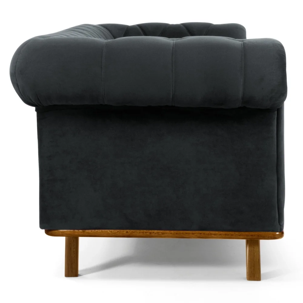 Sofá 180cm 3 Lugares Base Madeira Império C-317 Veludo Cinza - Domi