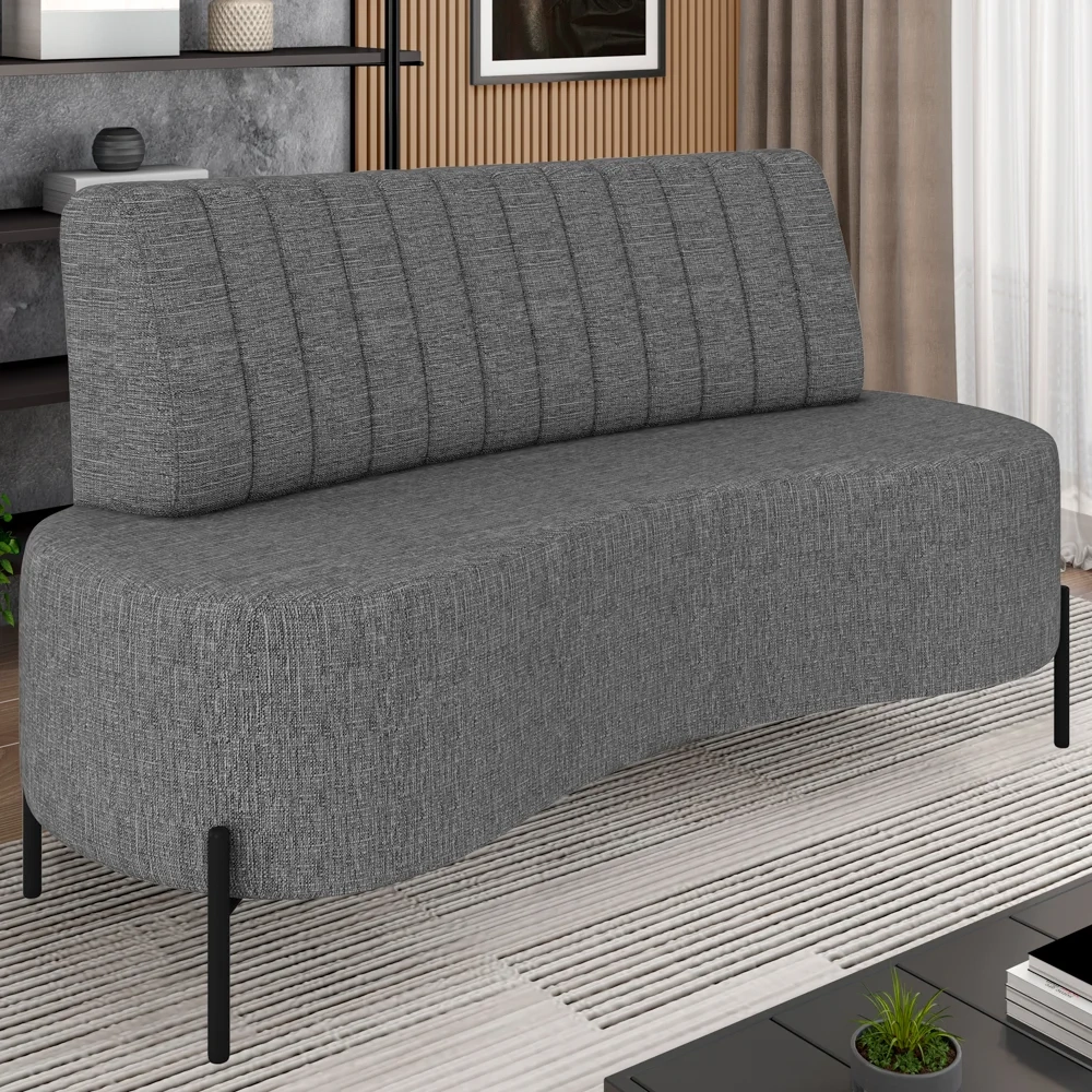 Sofá 2 Lugares 135cm Pés Aço Preto Tamar Z08 Linho Grafite - Mpozenato
