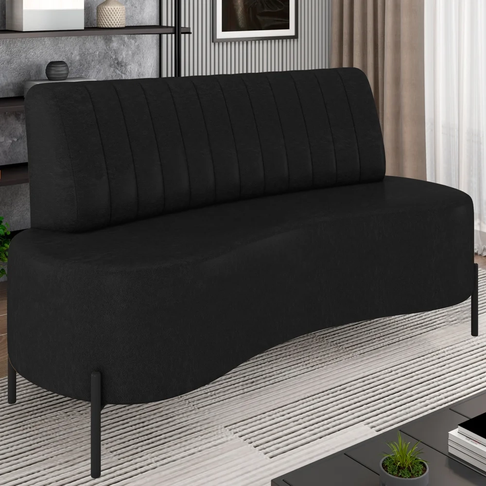 Sofá 2 Lugares 135cm Pés Aço Preto Tamar Z08 Sintético Preto - Mpozenato