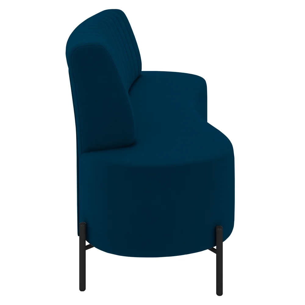 Sofá 2 Lugares 135cm Pés Aço Preto Tamar Z08 Veludo Azul - Mpozenato