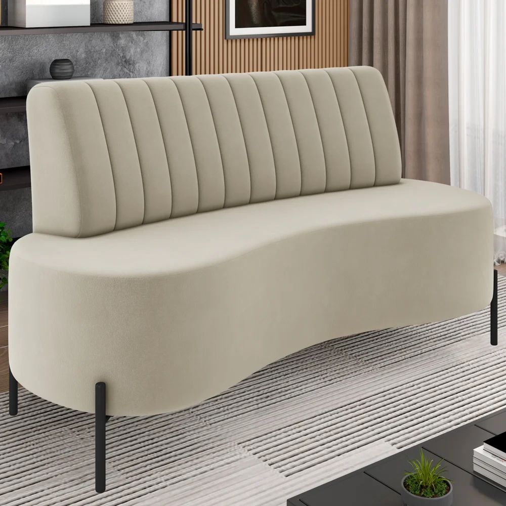 Sofá 2 Lugares 135cm Pés Aço Preto Tamar Z08 Veludo Bege - Mpozenato