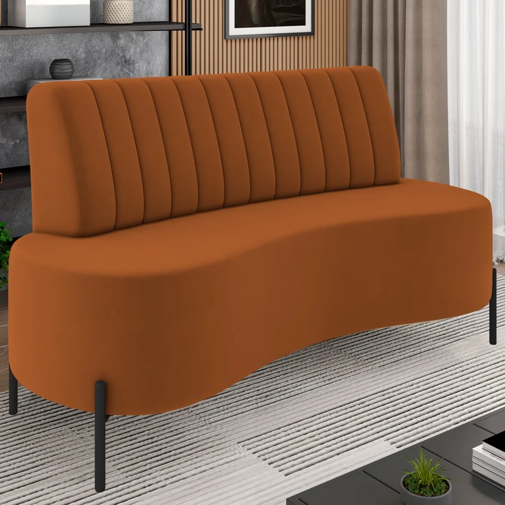 Sofá 2 Lugares 135cm Pés Aço Preto Tamar Z08 Veludo Terracota - Mpozenato