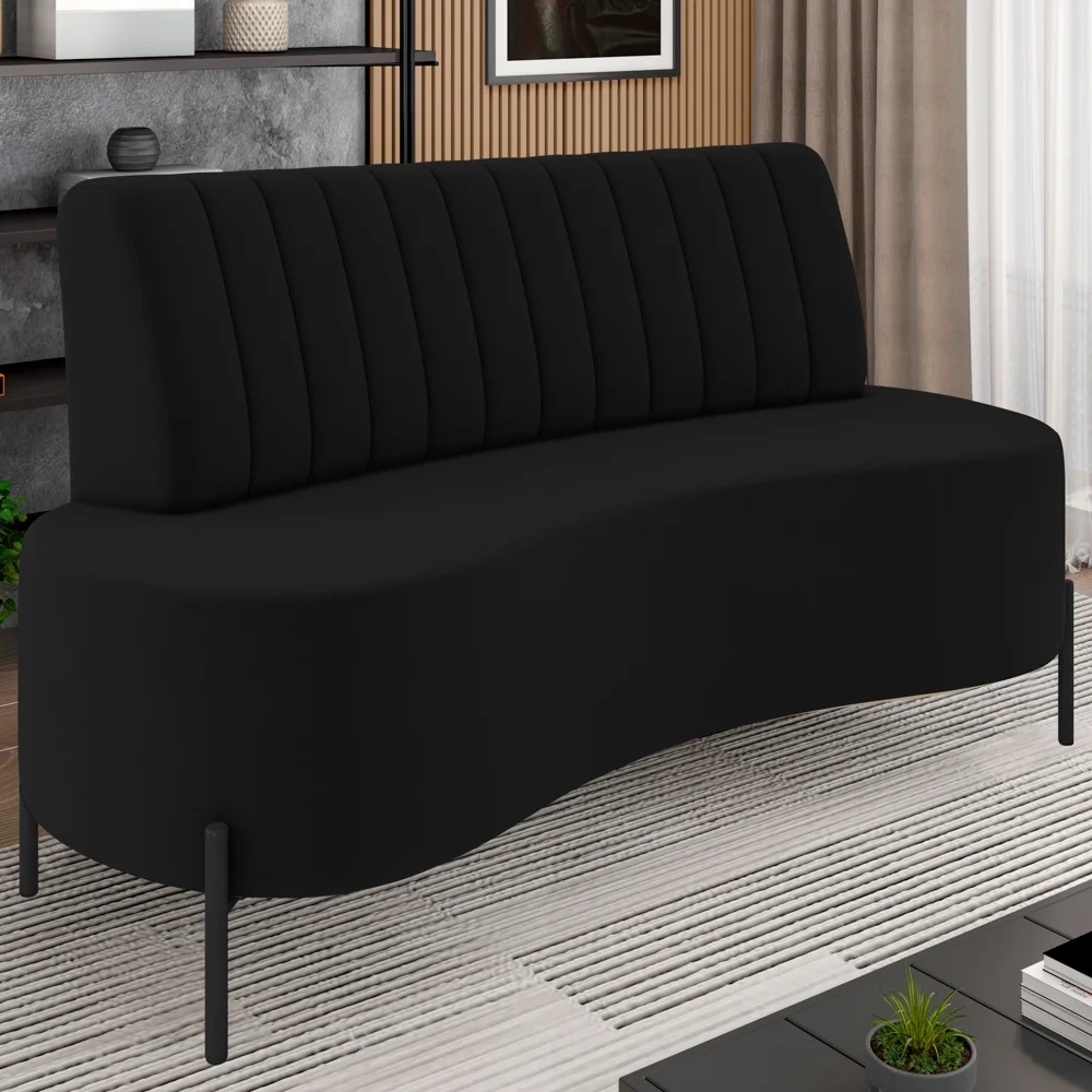 Sofá 2 Lugares 160cm Pés Aço Preto Tamar Z08 Veludo Preto - Mpozenato