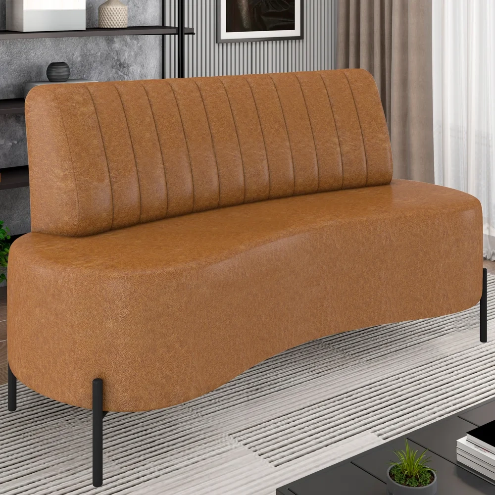 Sofá 2 Lugares 160cm Pés Aço Preto Tamar Z08 Sintético Camel - Mpozenato