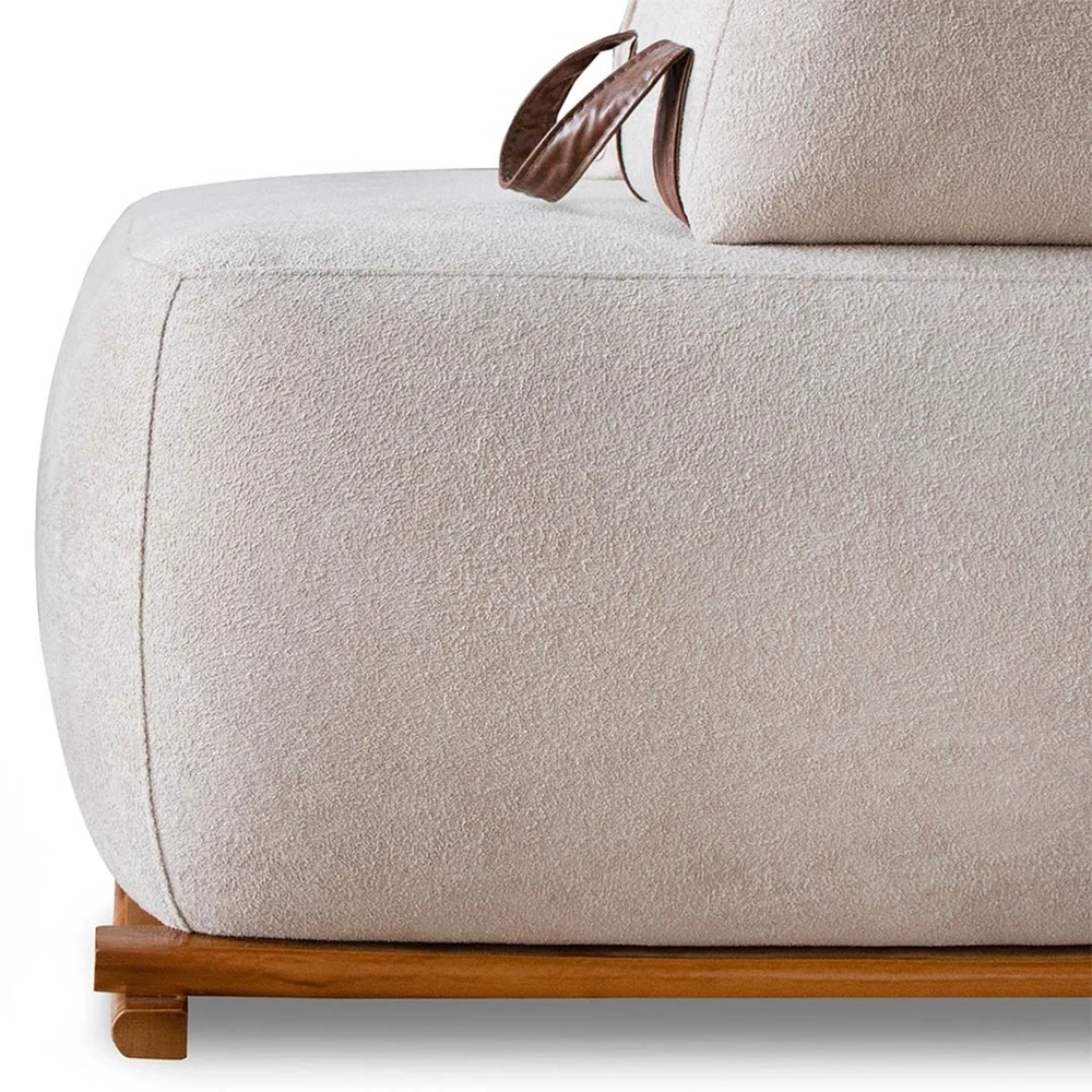 Sofá 2 Lugares 180cm Ilha Base Madeira Viero S06 Boucle Bege - Mpozenato