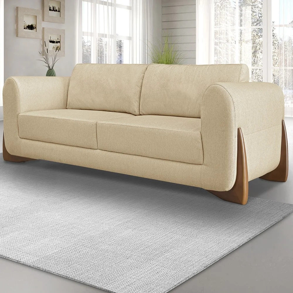 Sofá 2 Lugares Base de Madeira 180cm Izzy S06 Linho Dourado - Mpozenato