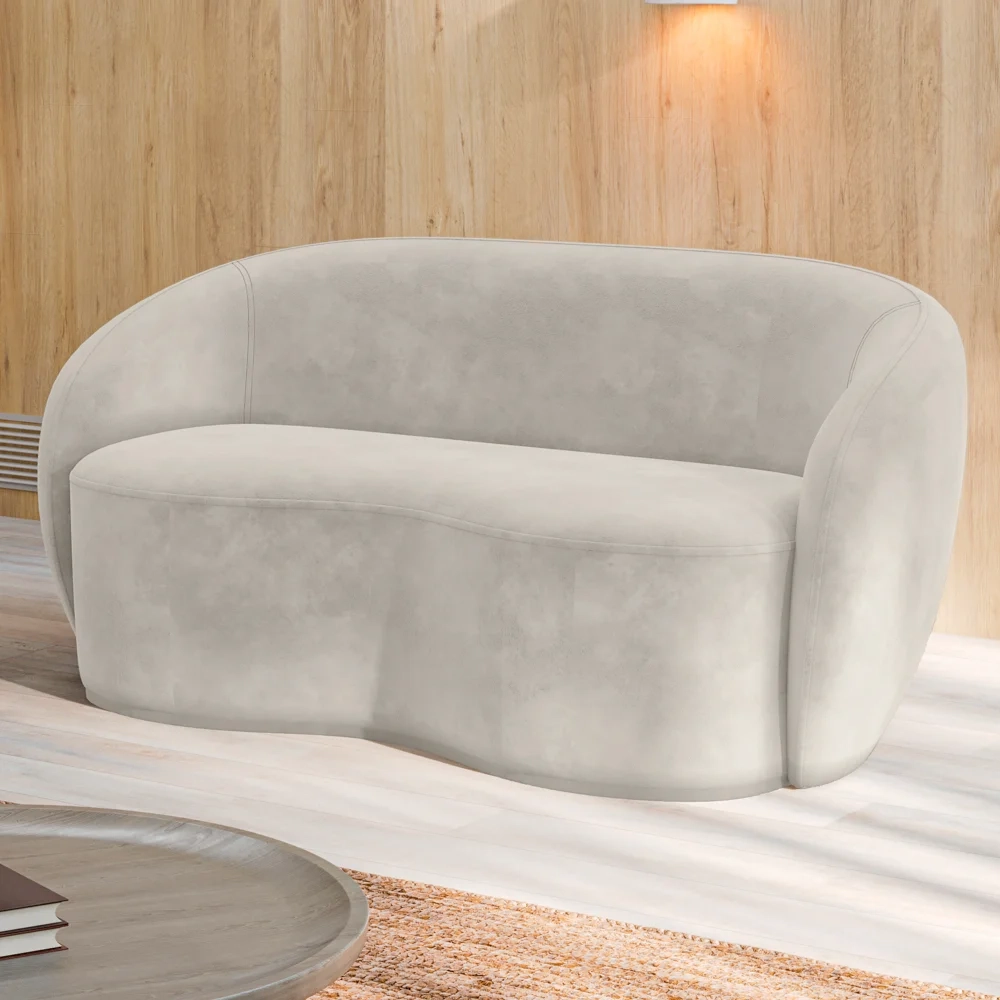 Sofá 2 Lugares Living Orgânico Sala de Estar 160cm Garbin Z08 Veludo Bege - Mpozenato