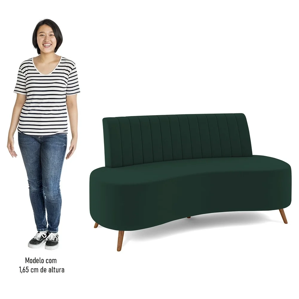 Sofá 2 Lugares para Sala Living 135cm Pés Palito Tamar Z08 Veludo Verde - Mpozenato