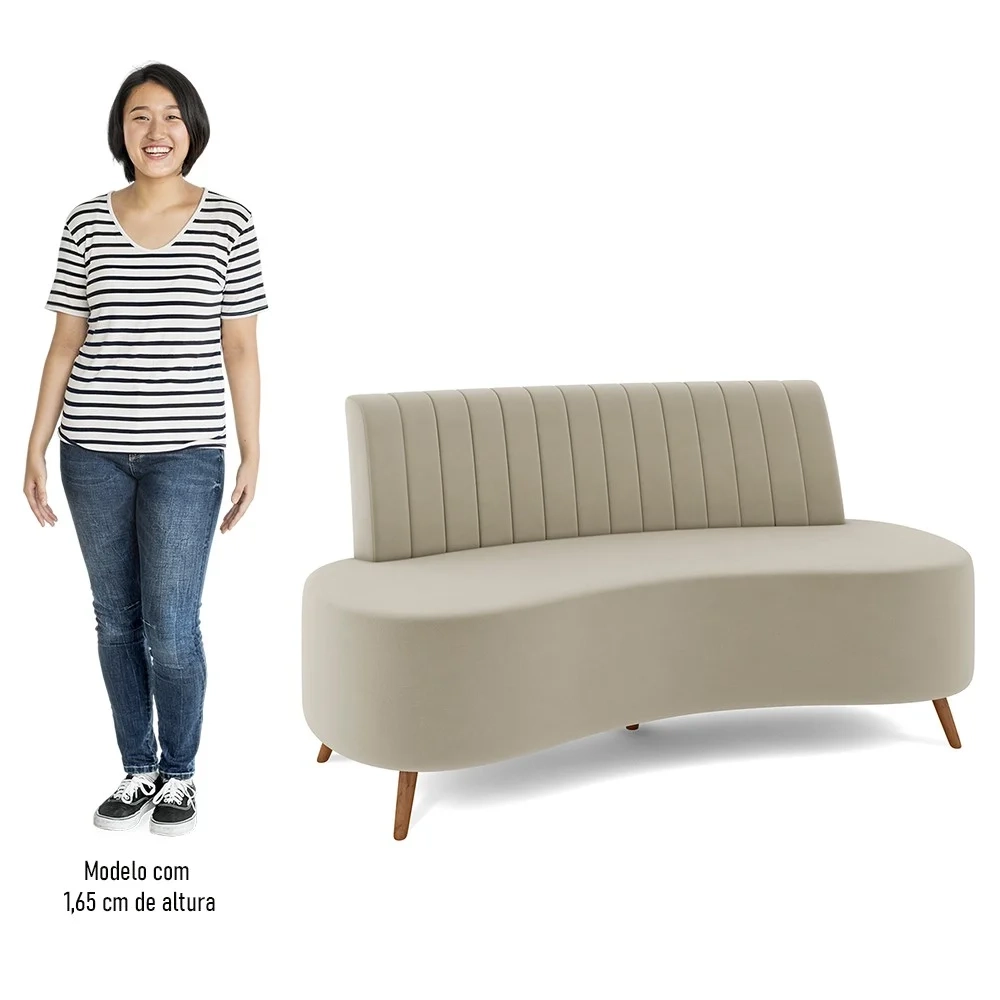 Sofá 2 Lugares para Sala Living 135cm Pés Palito Tamar Z08 Veludo Bege - Mpozenato