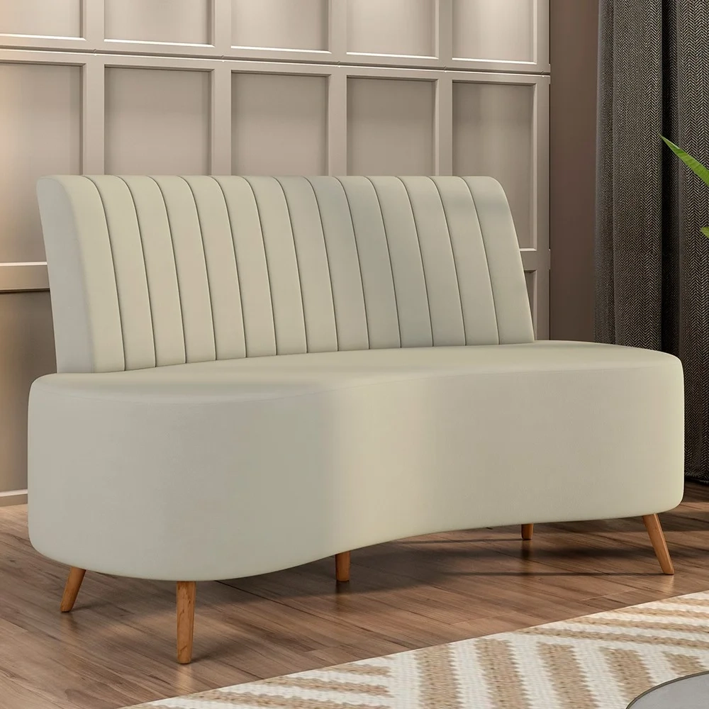 Sofá 2 Lugares para Sala Living 135cm Pés Palito Tamar Z08 Veludo Bege - Mpozenato