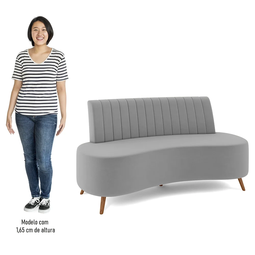 Sofá 2 Lugares para Sala Living 135cm Pés Palito Tamar Z08 Veludo Cinza - Mpozenato