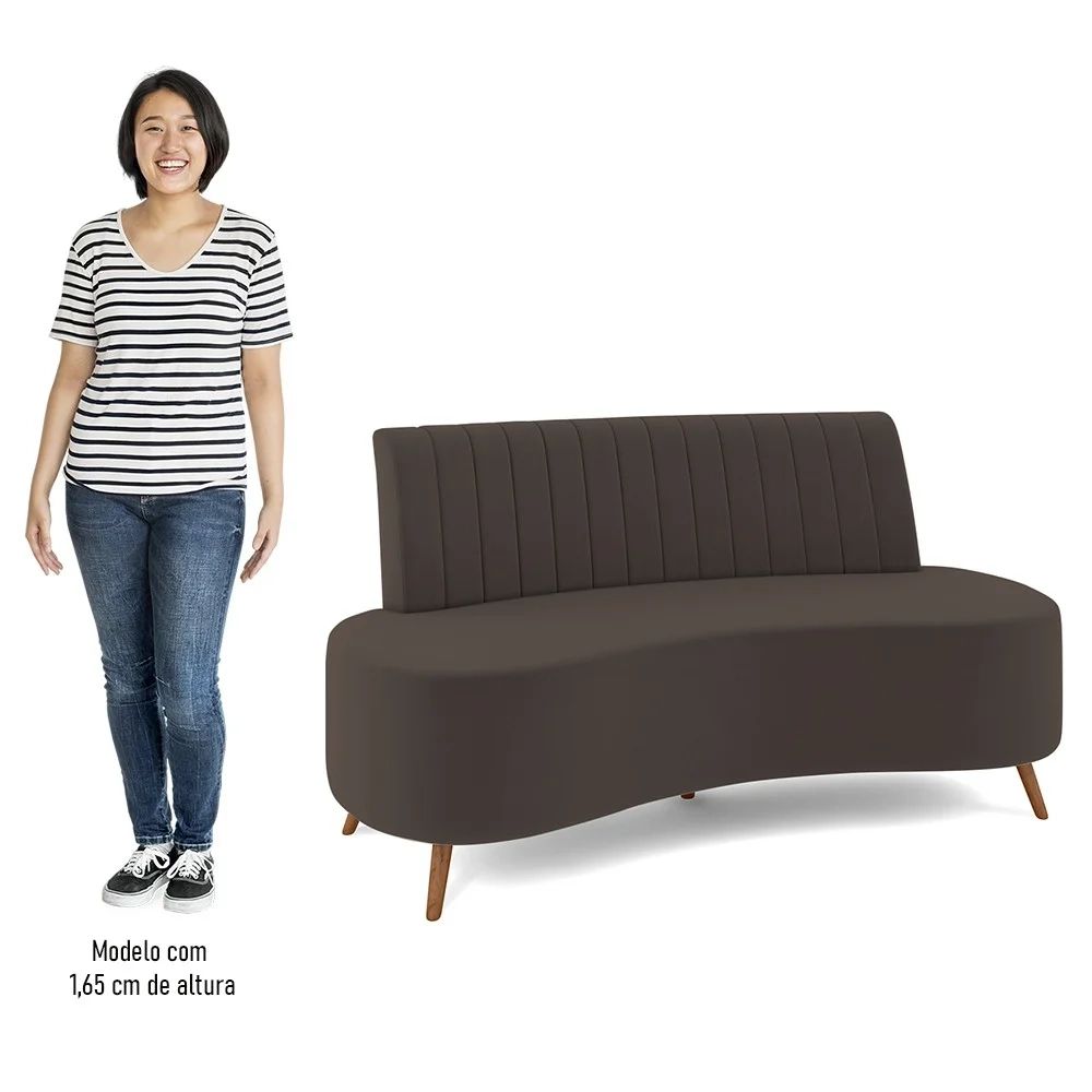 Sofá 2 Lugares para Sala Living 135cm Pés Palito Tamar Z08 Veludo Marrom - Mpozenato