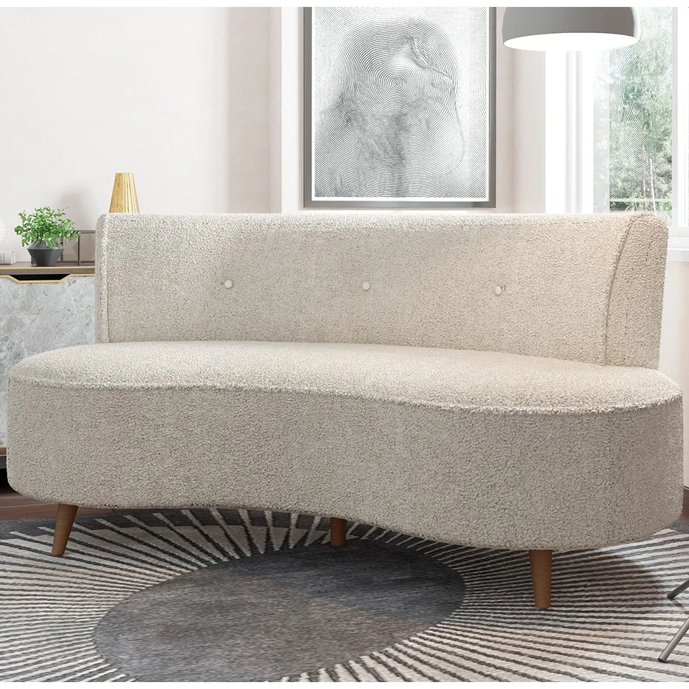 Sofá 2 Lugares para Sala Living 135cm Pés Palito Korah Z08 Boucle Bege - Mpozenato